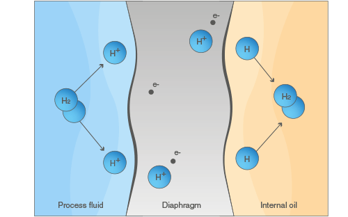 What is the Hydrogen action on the simple diaphragm pressure sensor ?
