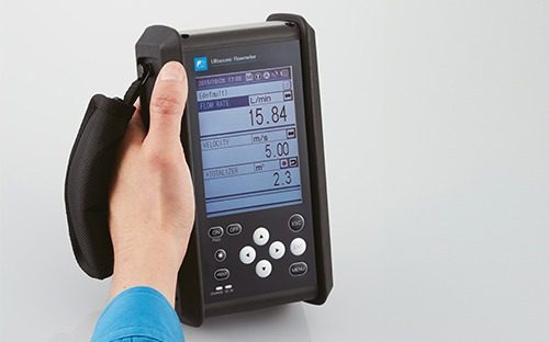 What model of portable ultrasonic flow meter is available?

