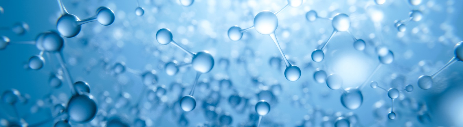 Représentation abstraite de molécules d’hydrogène reliées entre elles sur fond bleu clair