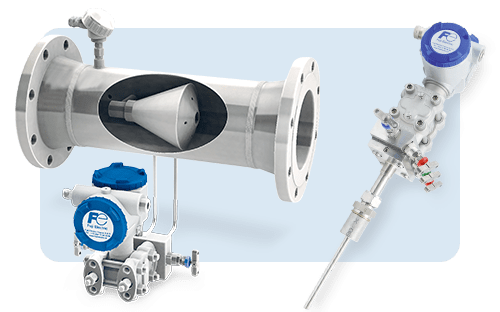 Differential pressure flow meter with integrated pressure reducing device and associated transmitter for measuring flow in a pipe