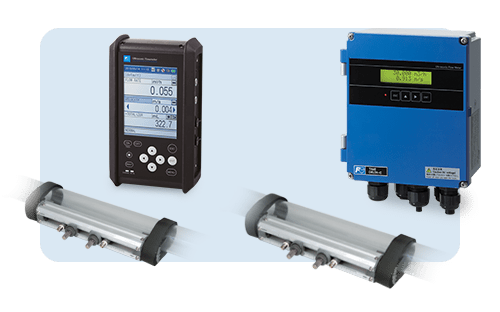 Portable and fixed ultrasonic flow meters with clamp-on sensors for non-intrusive flow measurement