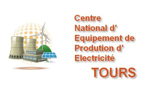 Tours Ulusal Elektrik Üretim Ekipmanları Merkezi logosu ve enerji tesislerinin illüstrasyonu