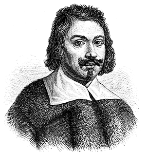 Engraved portrait of Evangelista Torricelli, a 17th-century Italian mathematician who discovered the fundamental principle of hydrostatics.