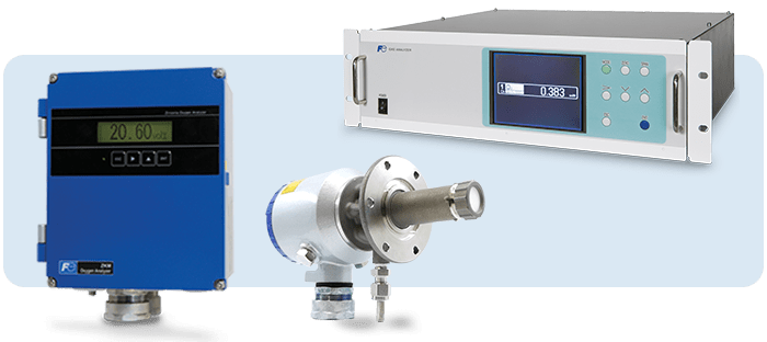 Analisadores de oxigénio paramagnético e sonda de zircónio com visores numéricos industriais