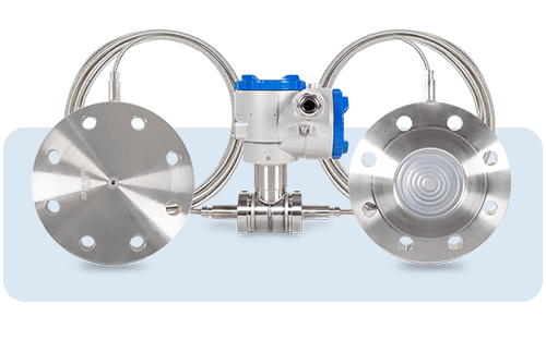 Pressure transmitter with flanged separators and metal capillaries