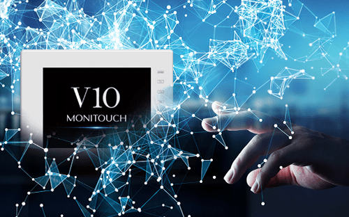 Monitouch Marine V10 dokunmatik arayüzü, dijital bağlantıların soyut bir görüntüsü ve insan etkileşimi ile birleştirilmiştir.