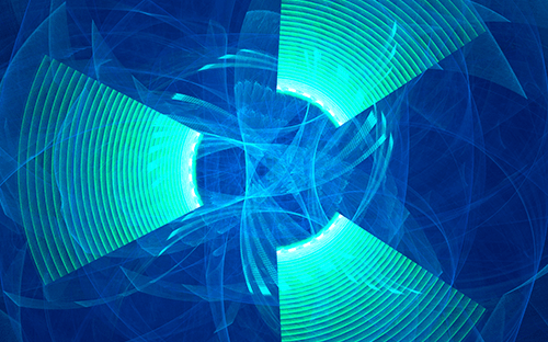 Abstrakte Illustration, die ionisierende Strahlung und die Grundsätze des Strahlenschutzes durch konzentrische Lichtformen symbolisiert