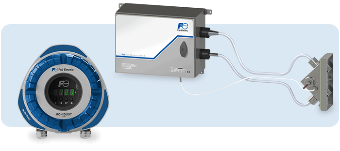 Analisador de poeiras industrial com sensor na conduta e unidade de controlo