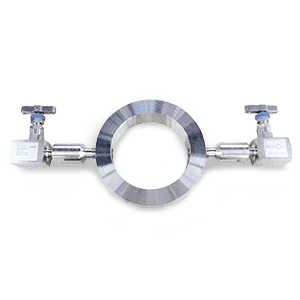 Spülring aus Edelstahl mit zwei seitlichen Ventilen zur Reinigung von Drucksensorleitungen