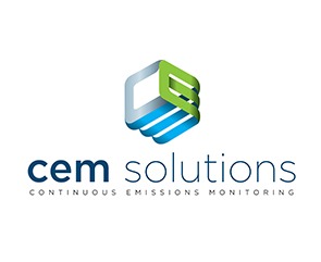 Logo CEM Solutions con simbolo astratto verde e blu e la scritta «Continuous Emissions Monitoring»