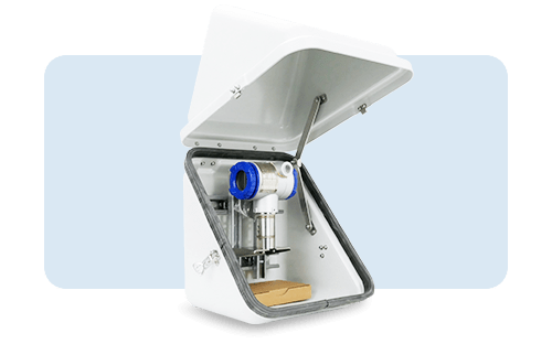 Offener Schutzkasten mit eingebautem Drucksensor zum Schutz der Messgeräte vor Witterungseinflüssen