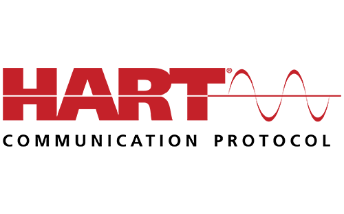 Logotipo de HART con una onda de señal roja y la inscripción «protocolo de comunicación» sobre un fondo claro