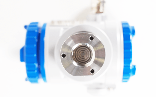 Frontansicht des Metallsensors eines Relativdruckmessumformers mit zentraler Messmembran