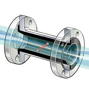 Schéma du principe de mesure d’un débitmètre électromagnétique montrant le flux de liquide conducteur dans un tube avec capteurs