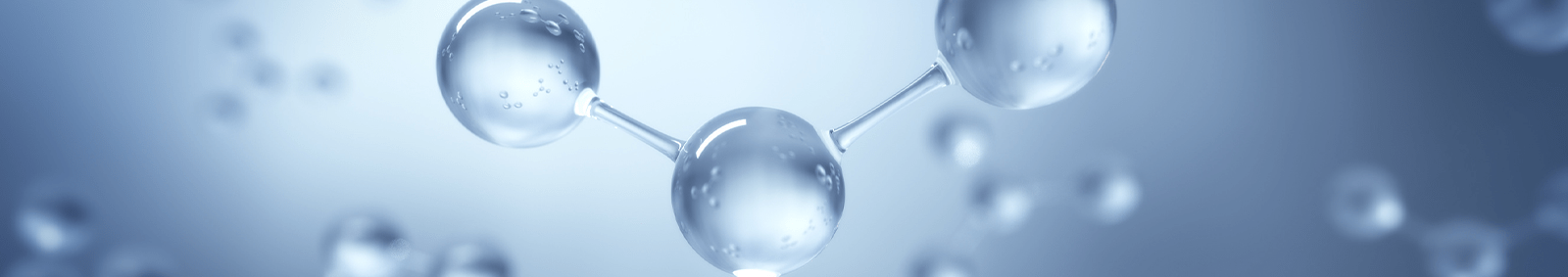 Молекулярная модель, изображающая соединенные сферы, представляющие атомы водорода, на синем фоне в 3D-визуализации