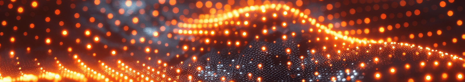 Абстрактный узор из оранжевых светящихся точек, образующих волны, напоминающие распространение тепла или температуры