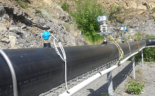 Chaîne de mesure transactionnelle du biogaz installée sur une conduite extérieure avec débitmètres et capteurs