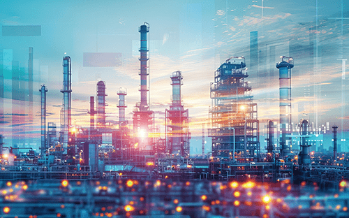 Industriestandort mit Energieinfrastruktur zur Veranschaulichung der Strommessung und der Verbrauchsüberwachung