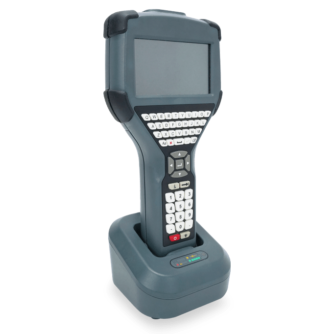 Terminal Pocket HART ATEX en base de conexión con pantalla y teclado para la configuración de instrumentos industriales