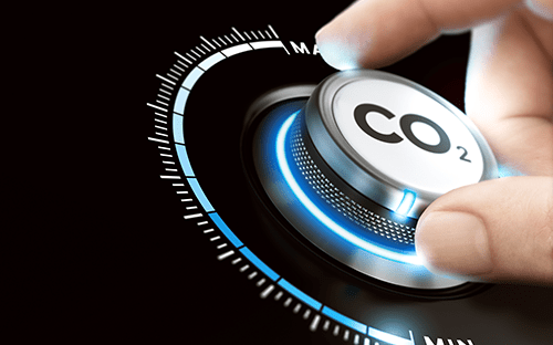Illustration d'une commande de r&eacute;glage du CO₂ symbolisant la r&eacute;duction et le contr&ocirc;le des &eacute;missions atmosph&eacute;riques