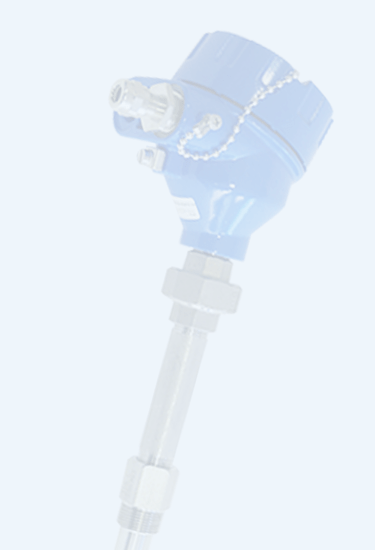 Pt100-Temperaturfühler mit blauem Anschlusskopf und Messstab aus Edelstahl für industrielle Anwendungen