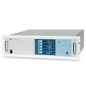 Infrarot-Gasanalysator von Fuji Electric mit digitalem Display, auf dem mehrere Gasmesswerte gleichzeitig angezeigt werden