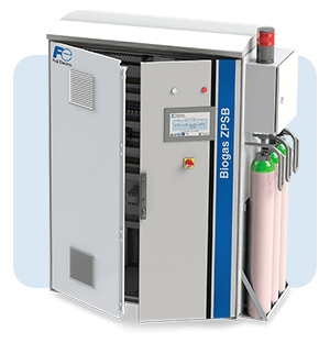 Armadio per biogas ZPSB Fuji Electric con display di controllo, bombole di gas e segnalatore luminoso