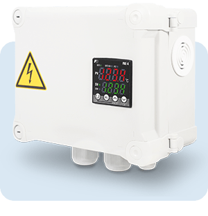 Temperaturregelungsgerät mit digitalem Regler und Warnanzeige für elektrische Gefahren