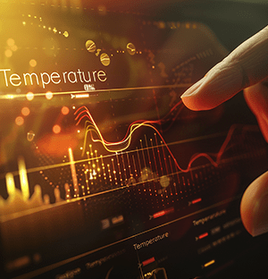 واجهة تعمل باللمس تعرض منحنيات درجة الحرارة وبيانات متابعة عملية حرارية