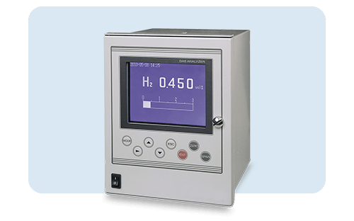 Analizzatore di gas ZAF Fuji Electric con display digitale che mostra la concentrazione di idrogeno